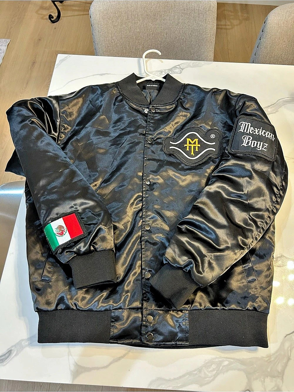 Tierra Mexicana Varsity Bomber Jacket Men's Satin Bomber Jacket Black XL